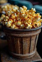 AI generated Popcorn stands in the cinema before the screening of the film. Food at the cinema photo