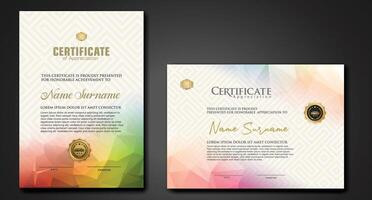 Modern certificate template with colorful polygonal shape effect vector