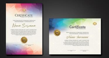 Modern certificate template with colorful polygonal shape effect vector