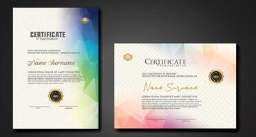 Modern certificate template with colorful polygonal shape effect vector