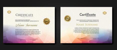 Modern certificate template with colorful polygonal shape effect vector