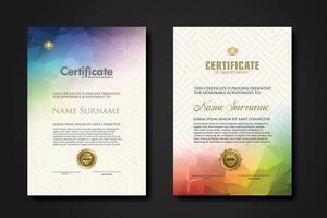 Modern certificate template with colorful polygonal shape effect vector