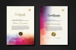 Modern certificate template with colorful polygonal shape effect vector