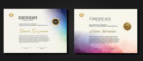 Modern certificate template with colorful polygonal shape effect vector