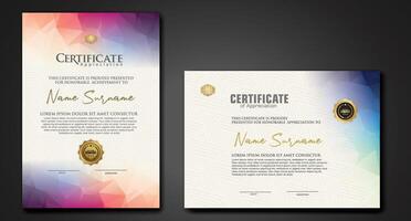 Modern certificate template with colorful polygonal shape effect vector