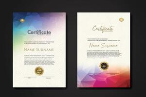 Modern certificate template with colorful polygonal shape effect vector