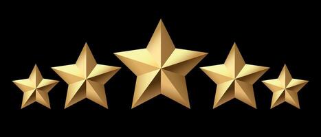 Five golden stars isolated on black background. Rating stars icon. black background vector