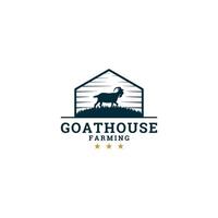 Goat farm logo template, sheep on grass field vector