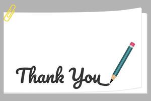 Pencil writing thank you on paper. Vector illustration.