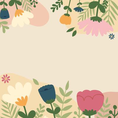 minimal flat vector spring illustration square frame background with space for text. Creative layout of spring elements for banner, template, social media, advertisement concept usage