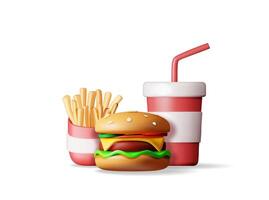 3D Cup of Cola with Fries and Cheeseburger vector