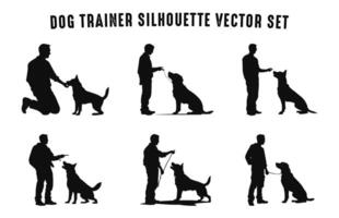 Set of Dog Trainer Silhouettes Black Vector free