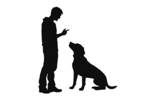 A Man training a dog Silhouette vector free