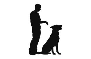 un hombre formación un perro silueta vector gratis