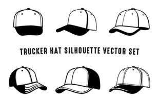 Trucker Hat Silhouette Vector Set, Car Driver hats Silhouettes Collection