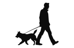 A Man Walking with Dog vector Silhouette isolated on a white background