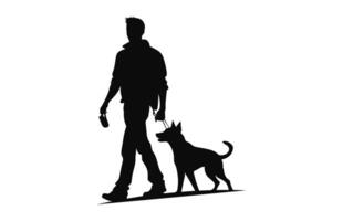 un hombre caminando con perro vector silueta aislado en un blanco antecedentes