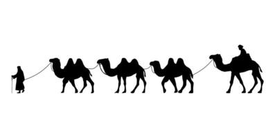 Camel Herder Silhouette illustration. Camel Caravan Silhouette vector