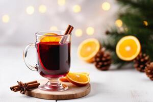 AI generated AI Generated delicious Christmas mulled wine drink with citrus, cinnamon, spices. photo