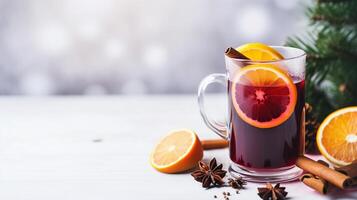 AI generated AI Generated delicious Christmas mulled wine drink with citrus, cinnamon, spices. photo