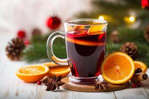 AI generated AI Generated delicious Christmas mulled wine drink with citrus, cinnamon, spices. photo