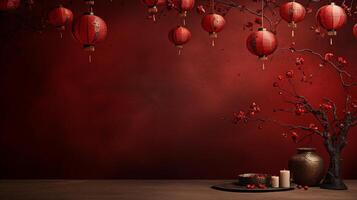 AI generated AI Generated Chinese lunar new year background design concept with lantern and festive decoration. photo