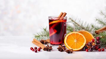 AI generated AI Generated delicious Christmas mulled wine drink with citrus, cinnamon, spices. photo