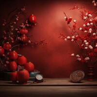 AI generated AI Generated Chinese lunar new year background design concept with lantern and festive decoration. photo