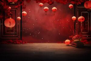 AI generated AI Generated Chinese lunar new year background design concept with lantern and festive decoration. photo