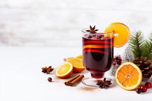 AI generated AI Generated delicious Christmas mulled wine drink with citrus, cinnamon, spices. photo