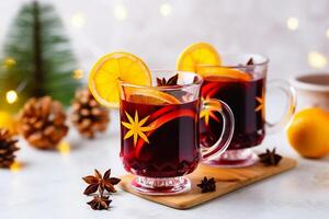 AI generated AI Generated delicious Christmas mulled wine drink with citrus, cinnamon, spices. photo