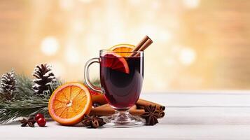 AI generated AI Generated delicious Christmas mulled wine drink with citrus, cinnamon, spices. photo