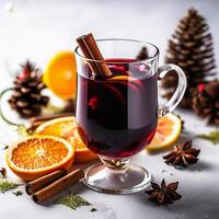 AI generated AI Generated delicious Christmas mulled wine drink with citrus, cinnamon, spices. photo