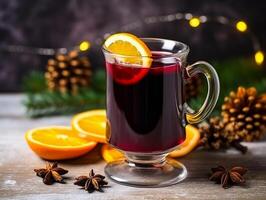 AI generated AI Generated delicious Christmas mulled wine drink with citrus, cinnamon, spices. photo