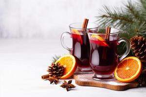 AI generated AI Generated delicious Christmas mulled wine drink with citrus, cinnamon, spices. photo