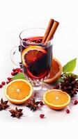 AI generated AI Generated delicious Christmas mulled wine drink with citrus, cinnamon, spices. photo