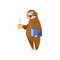 Cartoon funny sloth character with coffee cup vector