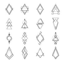 Geometric boho tattoos, bohemian art symbols set vector