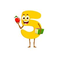 Cartoon funny number five character with apple vector