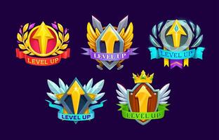 Game interface level up arrow badges and win icons vector