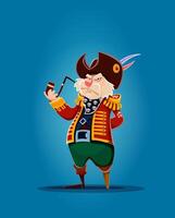 Cartoon one legged pirate with smoking pipe vector