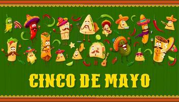 cinco Delaware mayonesa mexicano fiesta con comida caracteres vector