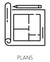 Real estate icon, building plans line pictogram vector