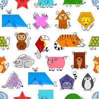 Cartoon animal characters in math shape pattern vector