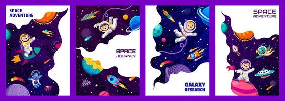 Space landing pages, kid astronauts and alien UFO vector