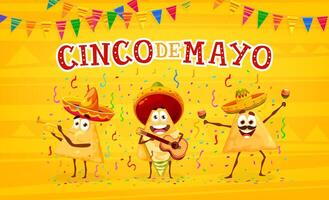 Mexican cinco de mayo banner nacho chips Musicians vector