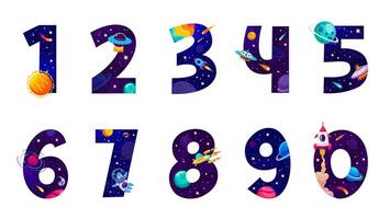 Cartoon galaxy space numbers for funny math game vector