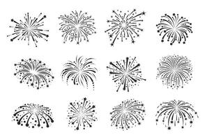 Firework silhouettes and carnival stars explosion vector