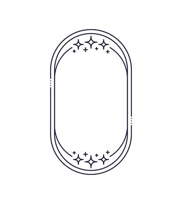 Minimal line oval frame border with star, sparkles