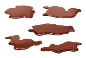 Realistic liquid chocolate puddles, choco spills vector